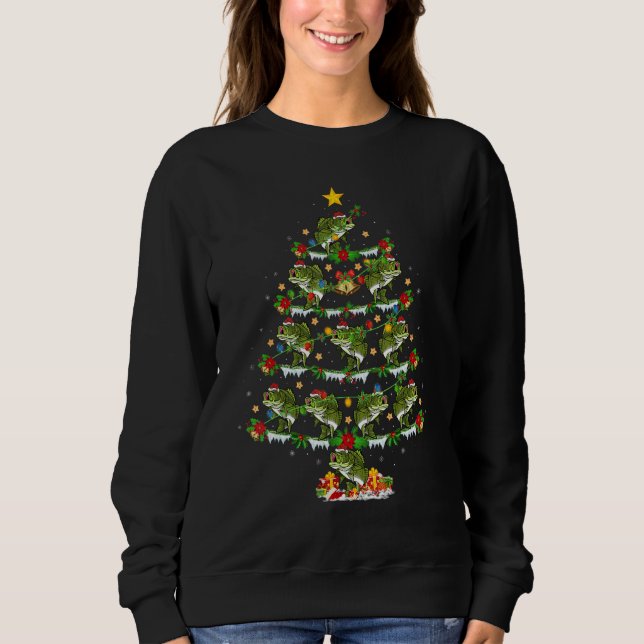 Bass Fish  Xmas Lights Bass Fish Christmas Tree Sweatshirt (Front)