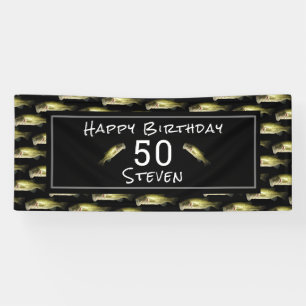 Bass Fishing 50th Birthday Black Personalised Mens Banner