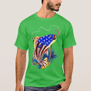 Bass Fishing American Flag Fish Funny Fathers Day  T-Shirt