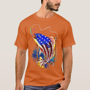 Bass Fishing American Flag Fish Funny Fathers Day  T-Shirt