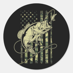 Bass Fishing American Flag USA Fisherman Classic Round Sticker