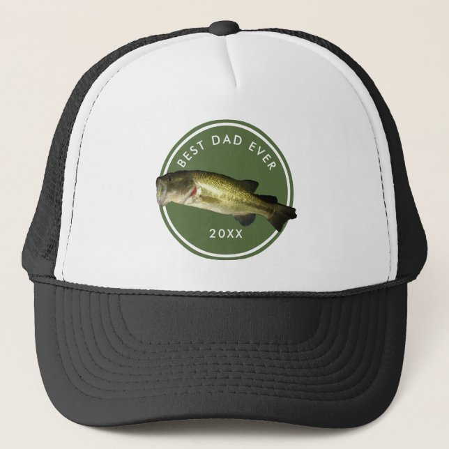 Bass Fishing Best Dad Ever Custom Year Trucker Hat (Front)