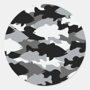 Bass Fishing Black Camo Classic Round Sticker