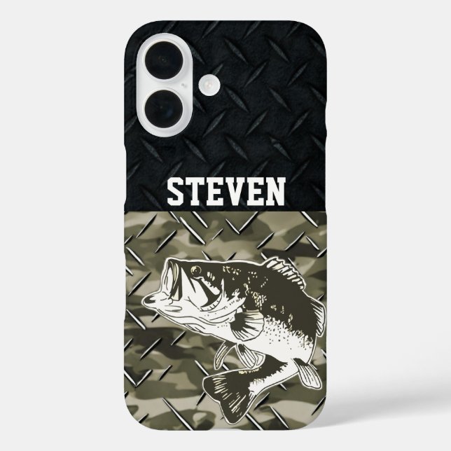 Bass Fishing Black Camo Diamond Plate Outdoors Case-Mate iPhone Case (Back)
