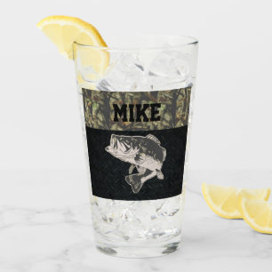 Bass Fishing Camo Men's Name Glass