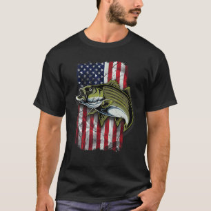 Bass Fishing Dad American Usa Flag Fisherman Fathe T-Shirt