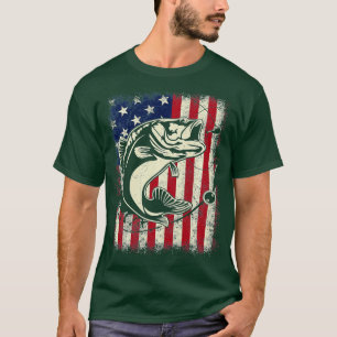 Bass Fishing Fish American Flag Dad Father 4th Of T-Shirt