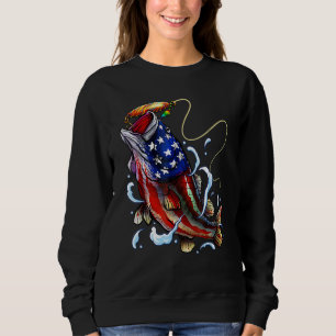 Bass Fishing Fish American Flag Dad Father Fourth  Sweatshirt