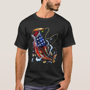 Bass Fishing Fish American Flag Dad Father Fourth T-Shirt