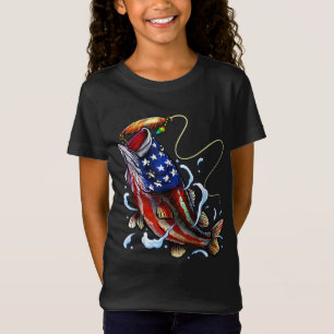 Bass Fishing Fish American Flag Dad Father Fourth  T-Shirt