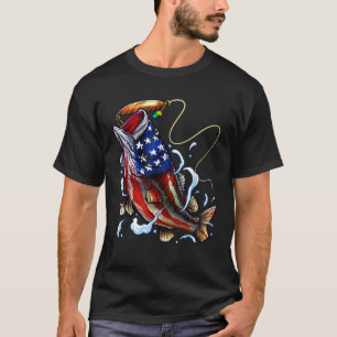 Bass Fishing Fish American Flag Dad Father Fourth T-Shirt