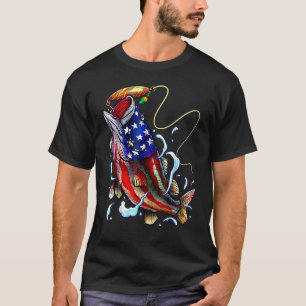 Bass Fishing Fish American Flag Father 4th Of July T-Shirt