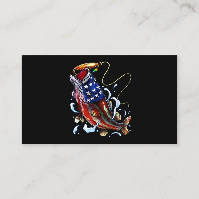Bass Fishing Fish American Flag Patriotic Fishing Business Card (Front)