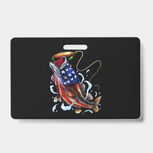 Bass Fishing Fish American Flag Patriotic Fishing ID Badge