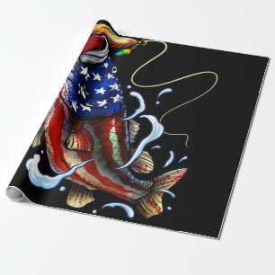 Bass Fishing Fish American Flag Patriotic Fishing Wrapping Paper
