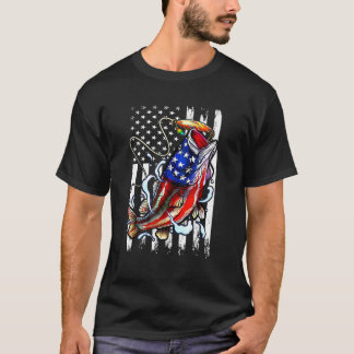 Bass Fishing Fish Angler Dad Father American Flag T-Shirt