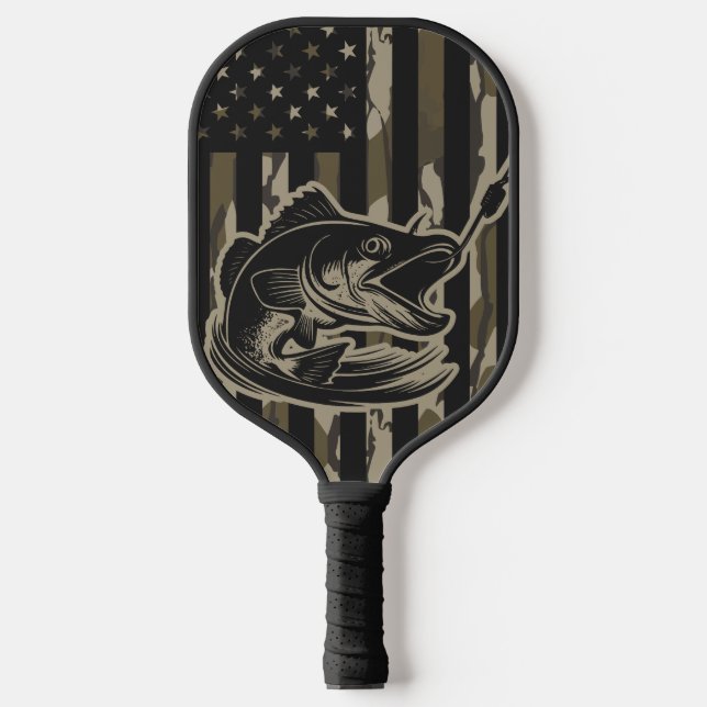 Bass Fishing Fisherman Camo Flag Bottomland Camo Pickleball Paddle (Front)