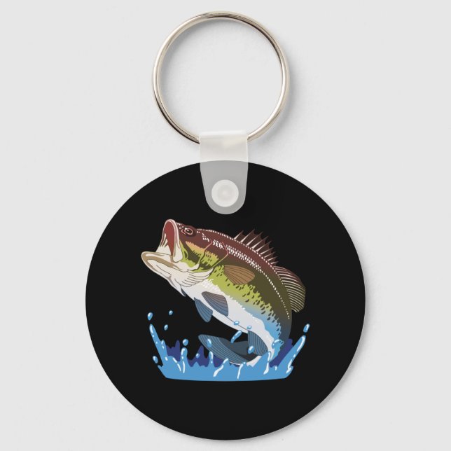 Bass Fishing, Fisherman, Funny Fishing Gear Gifts Key Ring (Front)