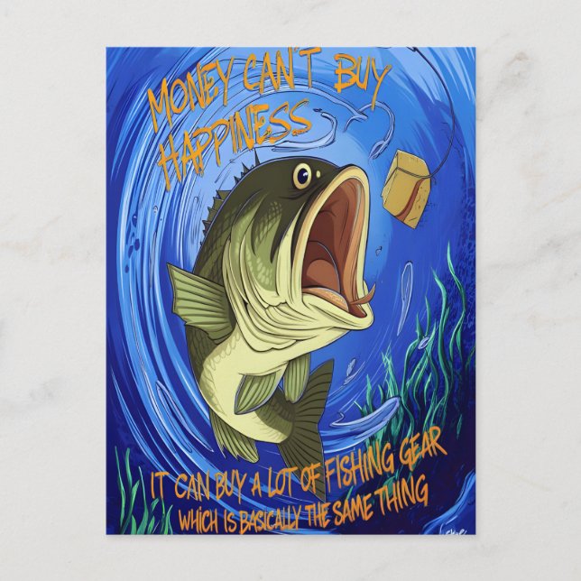 Bass Fishing Happiness Postcard (Front)