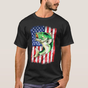 Bass Fishing Men Dad American Usa Flag Fisherman T-Shirt