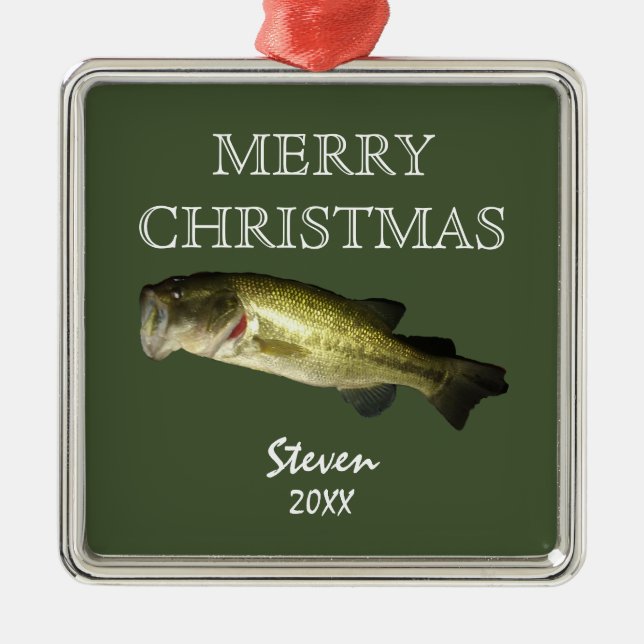 Bass Fishing Merry Christmas Personalised Year Metal Tree Decoration (Front)