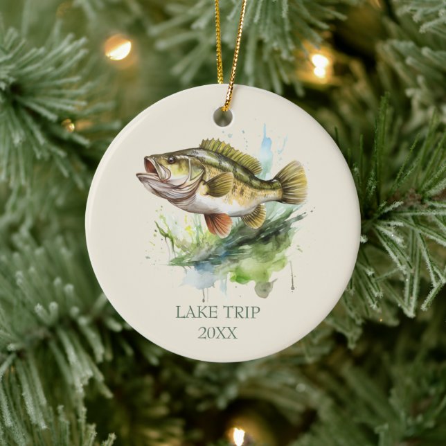 Bass Fishing Trip Dated Fish Ceramic Tree Decoration (Tree)