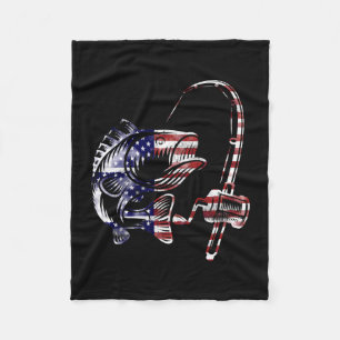 Bass fishing usa american flag rod and reel  fleece blanket