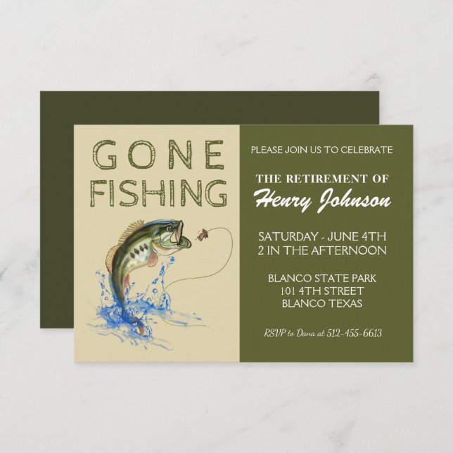 Bass Gone Fishing Retirement Invitation (Front/Back)