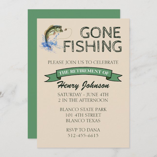 Bass Gone Fishing Retirement Invitation (Front/Back)
