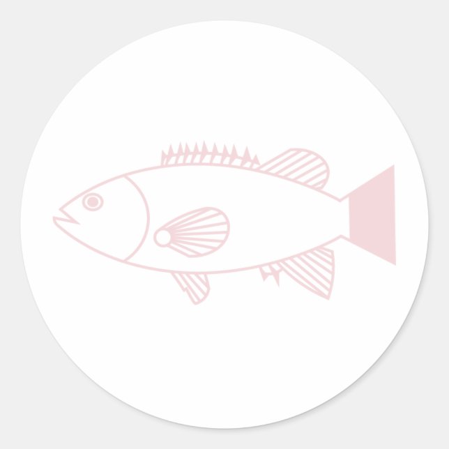Bass Groper Fish in Pastel Pink on White Classic Round Sticker (Front)