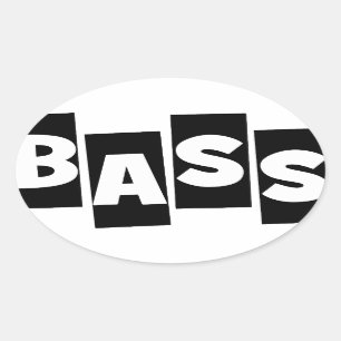 Bass Guitar black knock out text design Oval Sticker