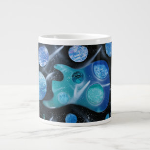 bass guitar blue green planets painting large coffee mug