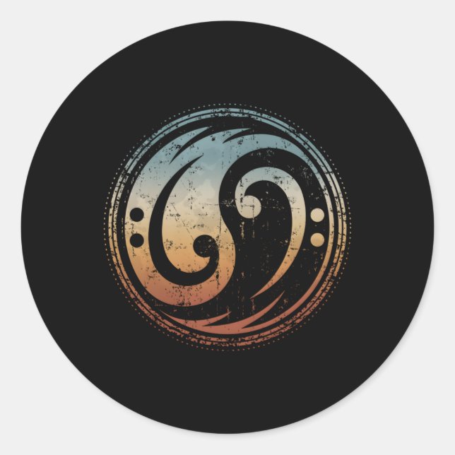 Bass Guitar Clef Yin Yang For Bassist Bass Player Classic Round Sticker (Front)