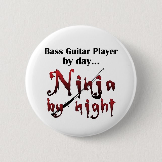 Bass Guitar Ninja 6 Cm Round Badge (Front)