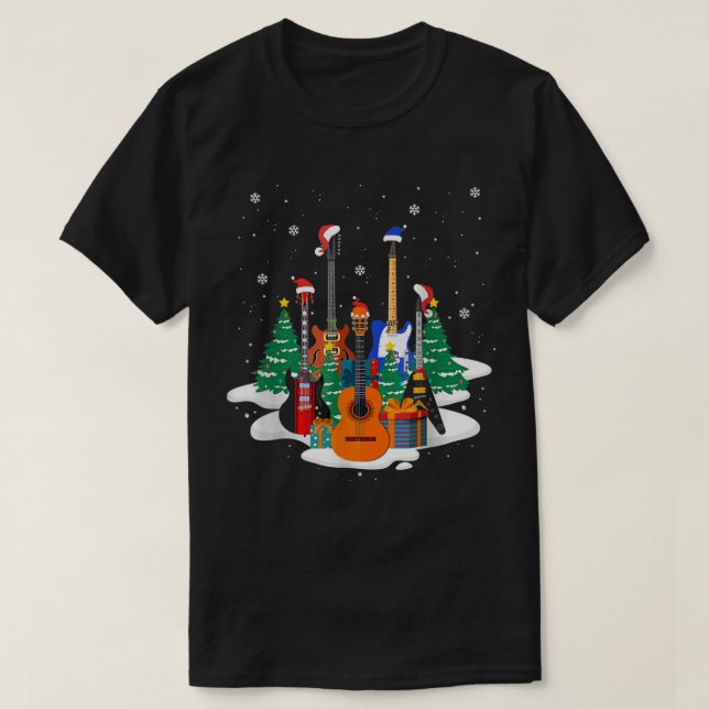 Bass Guitar Santa Hat Guitar Lover Christmas Music T-Shirt (Design Front)