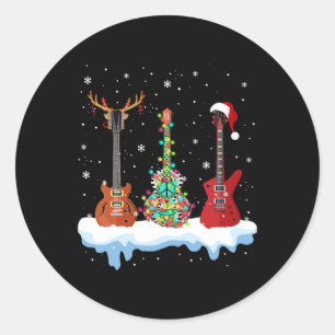 bass guitar santa hat reindeer hippie guitar lover classic round sticker
