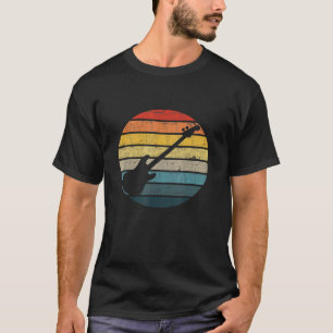 Bass Guitar Silhouette On A Distressed Retro Sunse T-Shirt