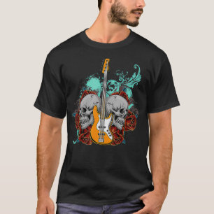 Bass Guitar Skull Red Roses Bassist Bass Player T-Shirt