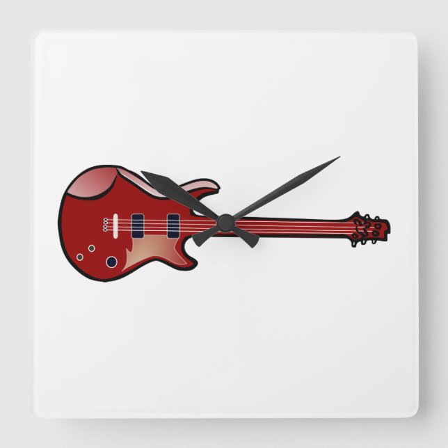 Bass guitar square wall clock (Front)