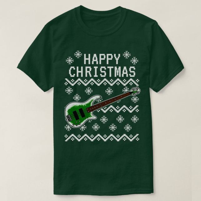 Bass Guitar Ugly Christmas Bassist Musician 2 T-Shirt (Design Front)