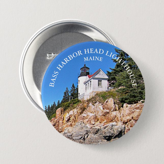 Bass Harbor Head Lighthouse Maine Large Button Pin (Front & Back)