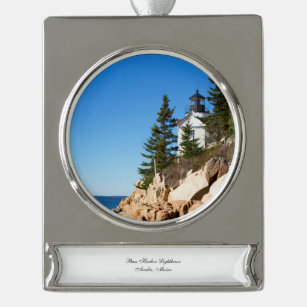 Bass Harbor Lighthouse Silver Plated Banner Ornament