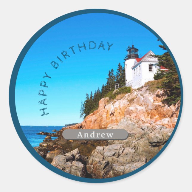 Bass Harbour Lighthouse Birthday Acadia NP  Classic Round Sticker (Front)