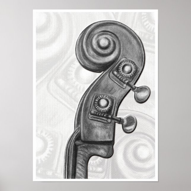 Bass Headstock in Charcoal Music Art Print (Front)