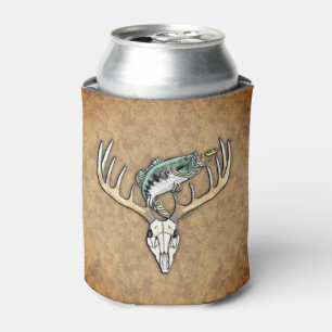 Bass jumping over large horns deer skull can cooler