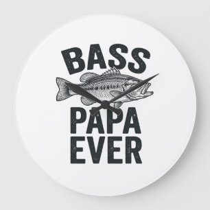 Bass Papa Ever Vintage Fishing Dad Shirt Design_1 Large Clock