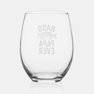 Bass Papa Ever Vintage Fishing Dad Shirt Design_1 Stemless Wine Glass