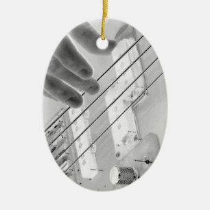 Bass player , bass and hand, negative image ceramic tree decoration
