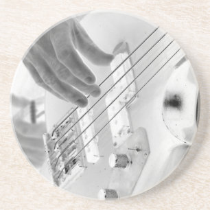 Bass player , bass and hand, negative image coaster