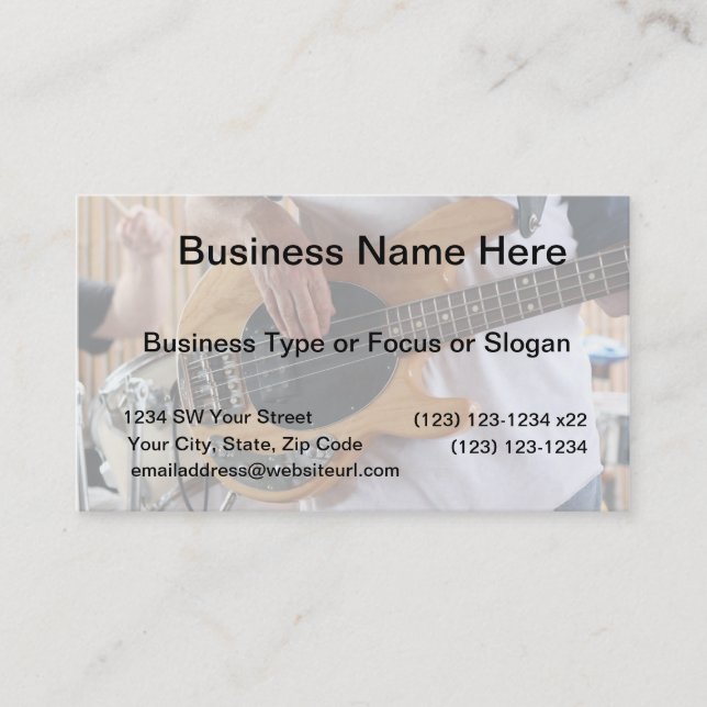 bass player four string bass hands drummer backgro business card (Front)
